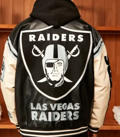 Las Vegas Raiders Black Leather Bomber Jacket