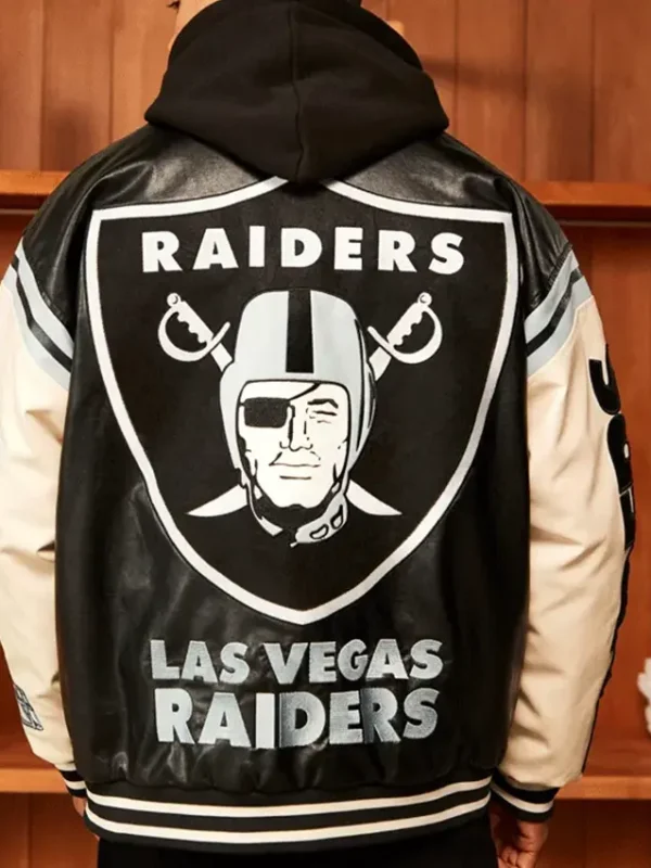 Las Vegas Raiders Black Leather Bomber Jacket