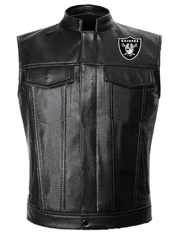 Las Vegas Raiders Black Leather Vest