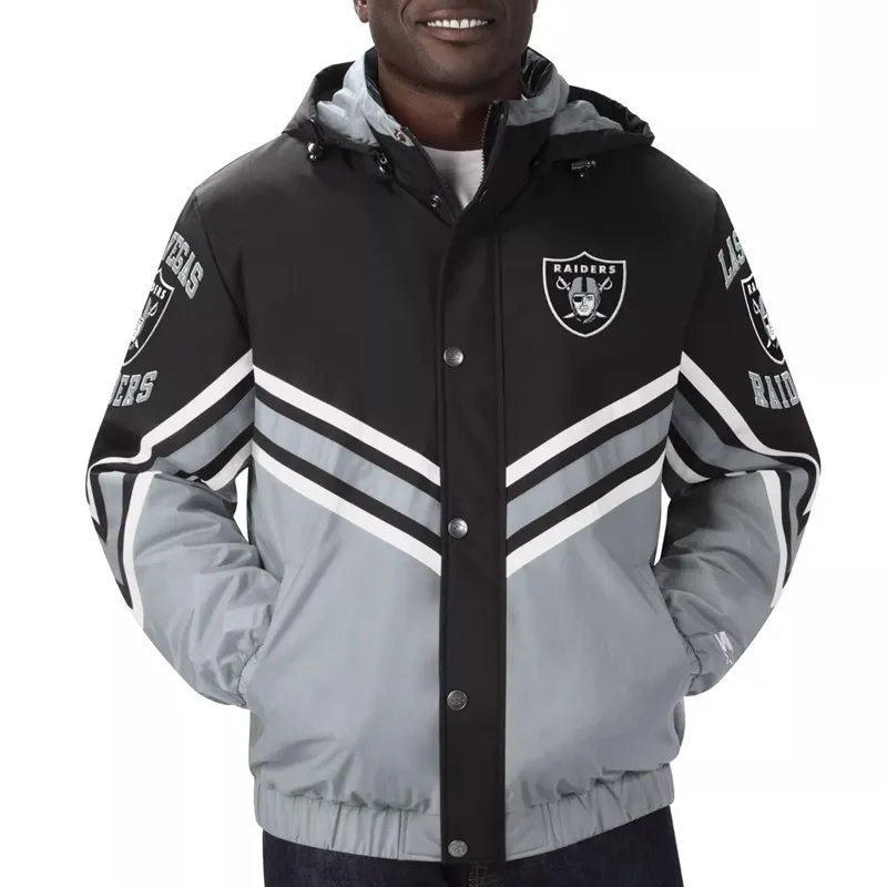 Las Vegas Raiders Black-Silver Maximum Hooded Jacket Las Vegas Raiders Black-Silver Maximum Hooded Jacket