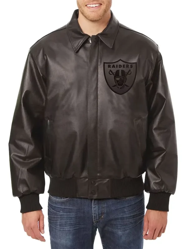 Las Vegas Raiders Black Tonal Leather Jacket
