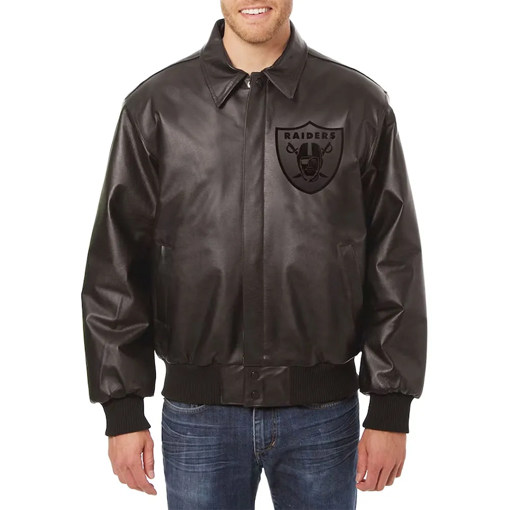 Las Vegas Raiders Black Tonal Leather Jacket Las Vegas Raiders Black Tonal Leather Jacket