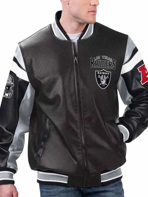Las Vegas Raiders Black Varsity Full-Zip Leather Jacket