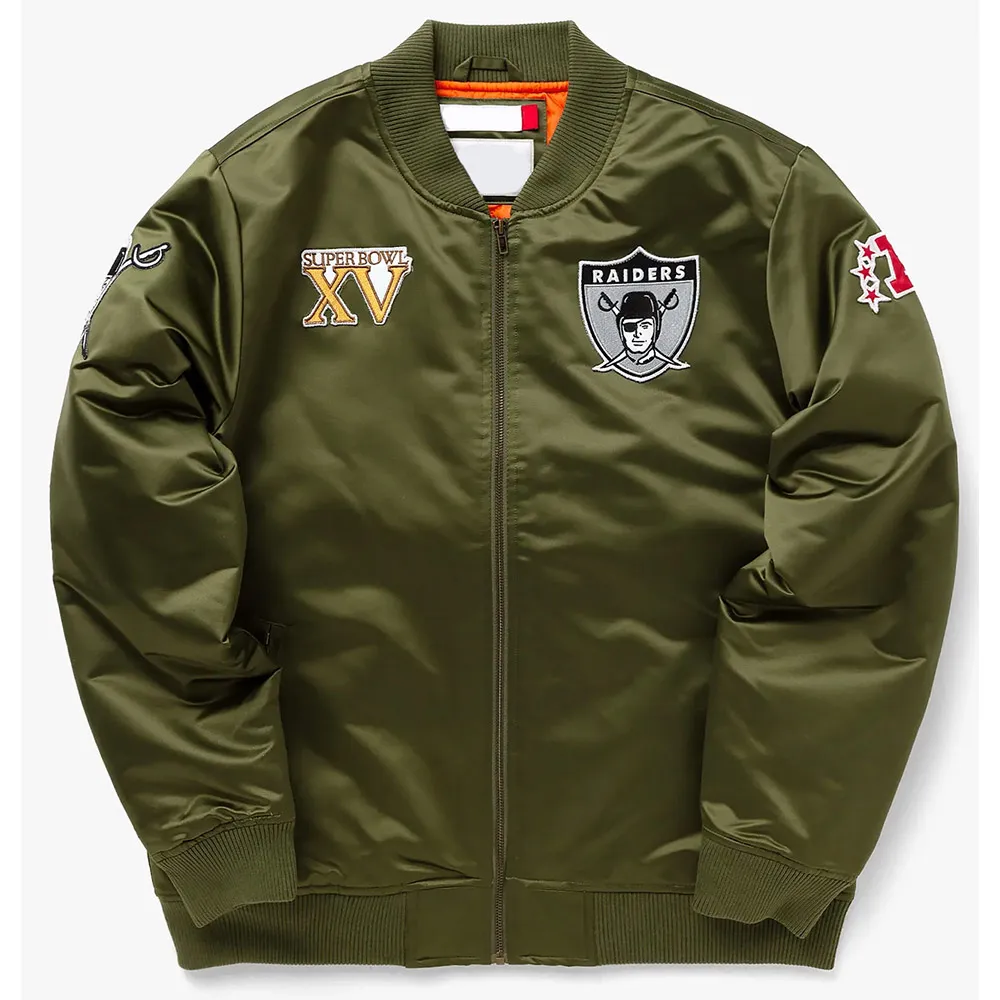 Las Vegas Raiders Bomber Green Satin Jacket Las Vegas Raiders Bomber Green Satin Jacket