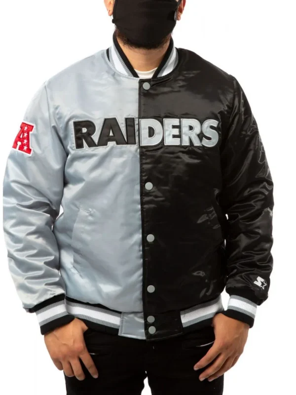 Las Vegas Raiders Bomber Satin Black and Grey Jacket