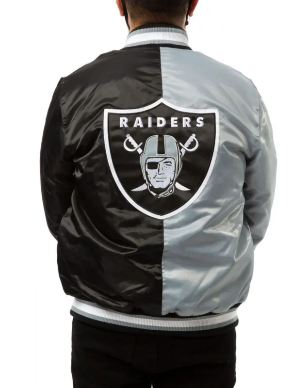 Las Vegas Raiders Bomber Satin Black and Grey Jacket