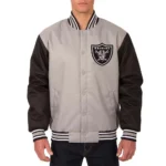 Las Vegas Raiders Front Hit Black-Gray Poly Twill Jacket