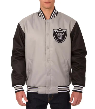Las Vegas Raiders Front Hit Black-Gray Poly Twill Jacket