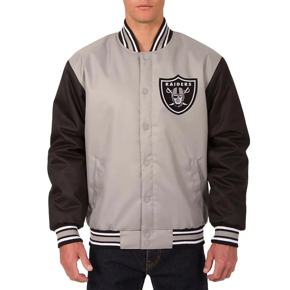 Las Vegas Raiders Front Hit Black-Gray Poly Twill Jacket Las Vegas Raiders Front Hit Black-Gray Poly Twill Jacket