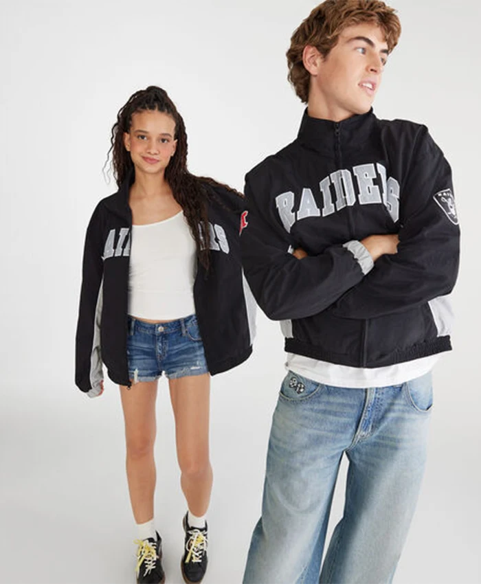 Las Vegas Raiders Full-Zip Black and White Track Jacket Las Vegas Raiders Full-Zip Black and White Track Jacket