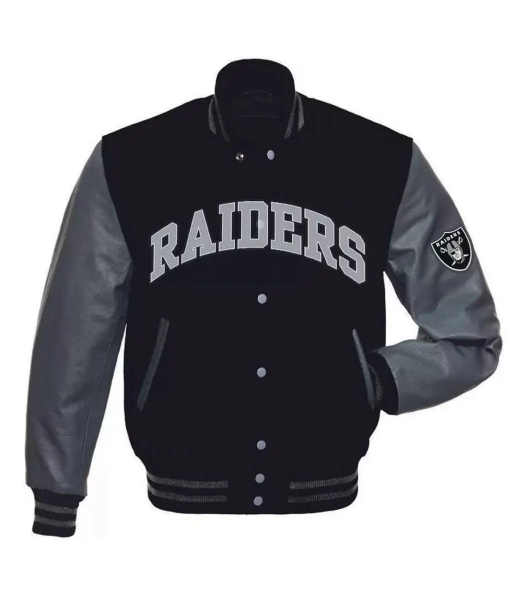 Las Vegas Raiders Grey-Black Letterman Jacket Las Vegas Raiders Grey-Black Letterman Jacket
