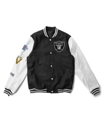 Las Vegas Raiders Letterman White and Black Jacket