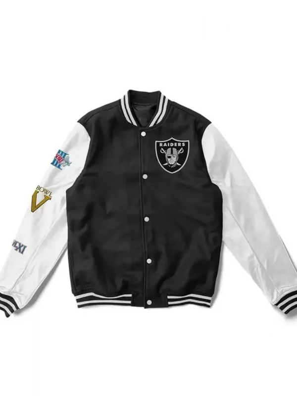 Las Vegas Raiders Letterman White and Black Jacket