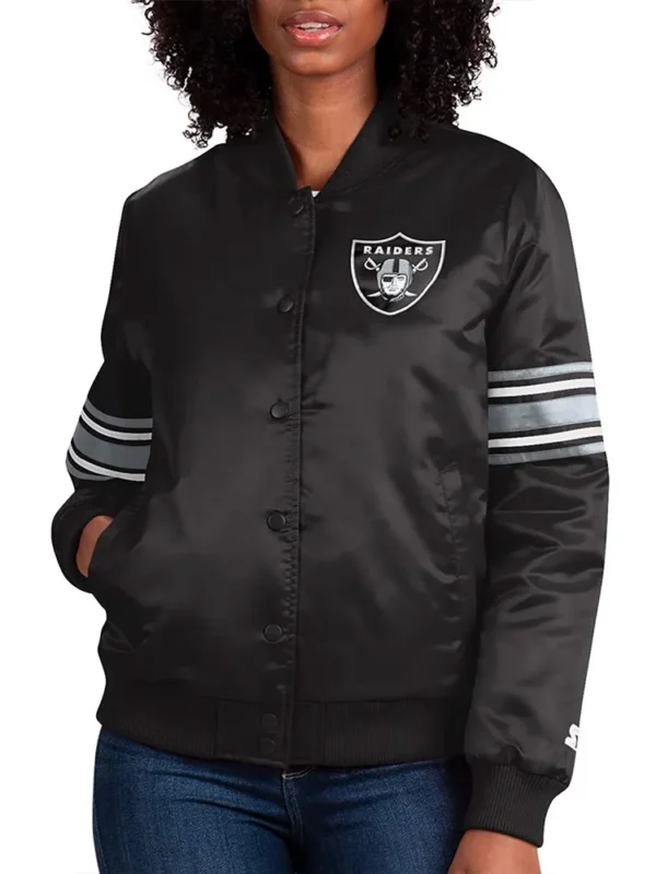 Las Vegas Raiders Line Up Black Satin Jacket