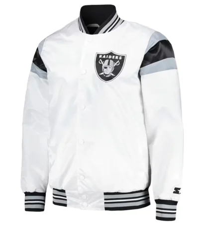 Las Vegas Raiders Midweight White Satin Jacket