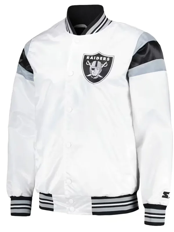 Las Vegas Raiders Midweight White Satin Jacket