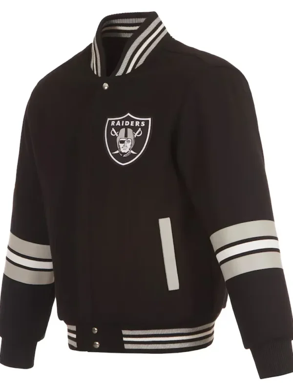 Las Vegas Raiders Striped Black Varsity Wool Jacket
