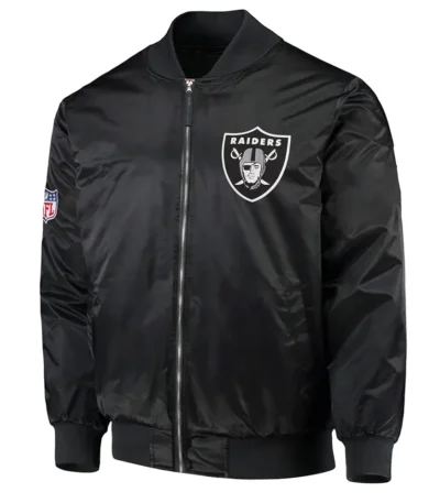 Las Vegas Raiders Zip-Up Black Bomber Satin Jacket