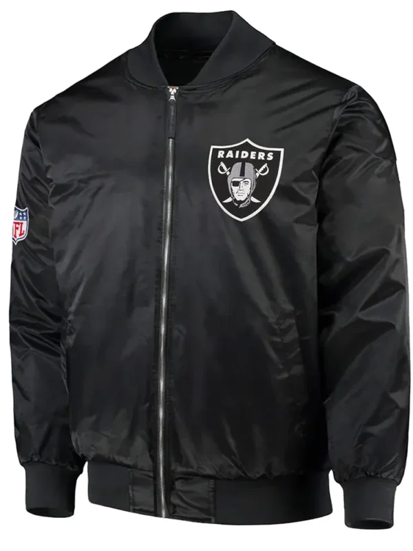 Las Vegas Raiders Zip-Up Black Bomber Satin Jacket