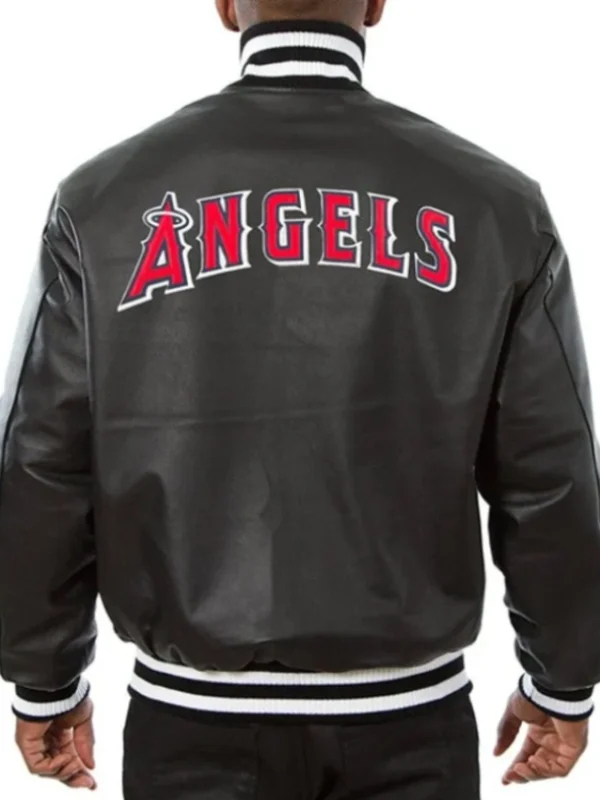 LA Angels Leather Black Varsity Jacket