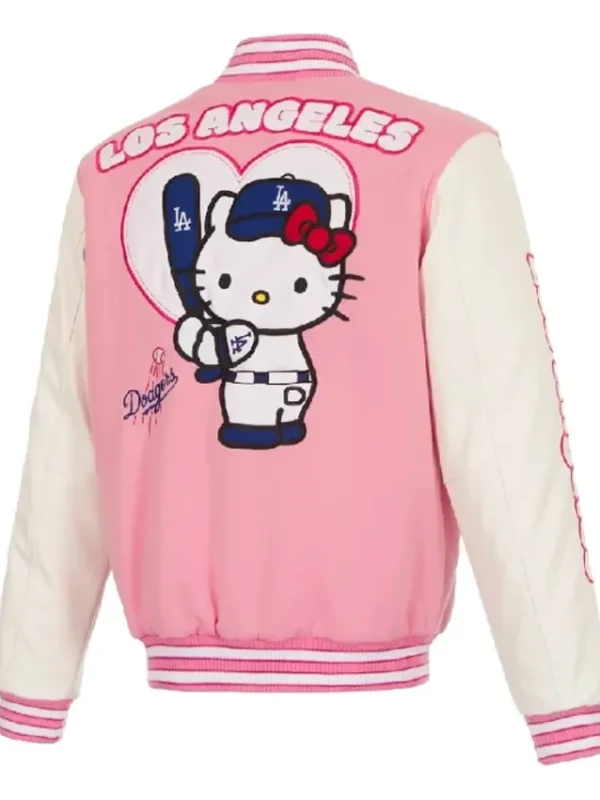 LA Dodgers x Hello Kitty Pink and White Varsity Jacket