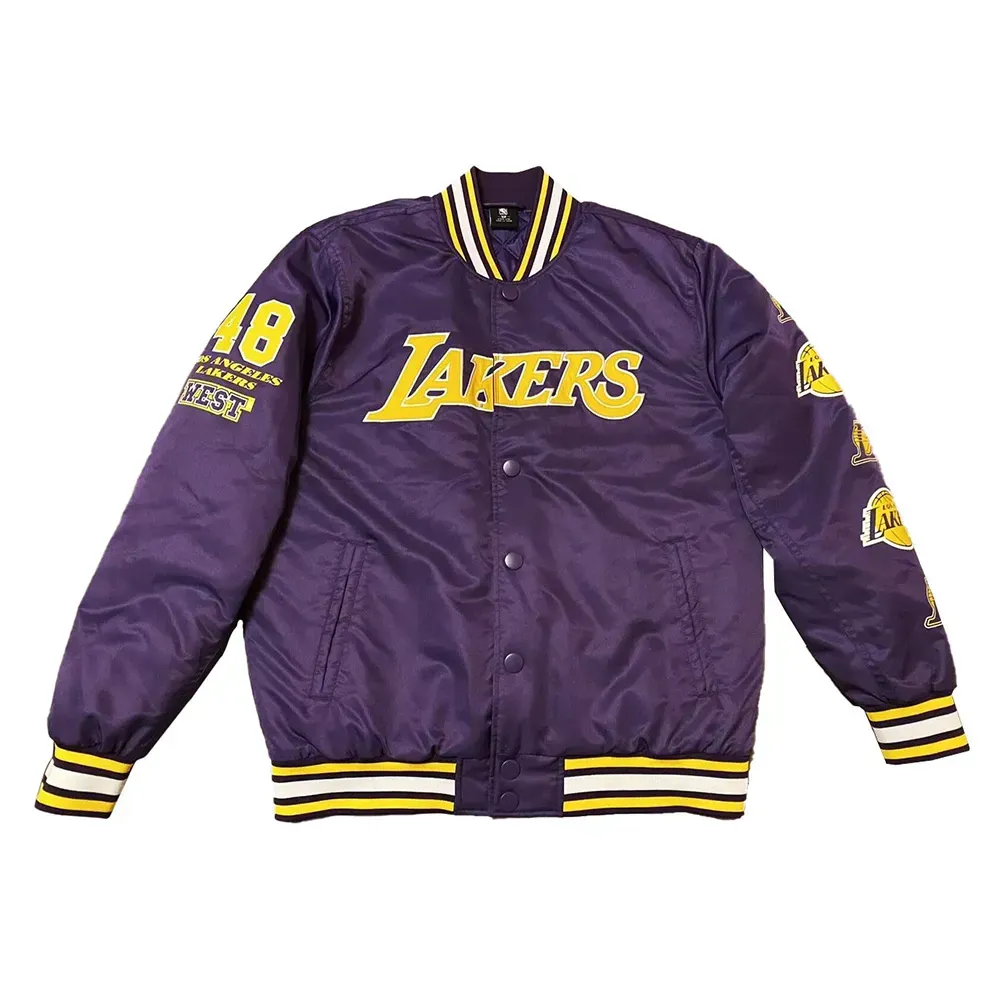 Los Angeles Lakers 48 West Purple Varsity Bomber Jacket Los Angeles Lakers 48 West Purple Varsity Bomber Jacket