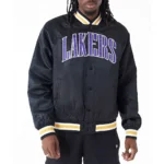Los Angeles Lakers Applique Black Bomber Satin Jacket