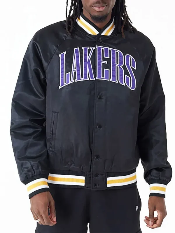 Los Angeles Lakers Applique Black Bomber Satin Jacket
