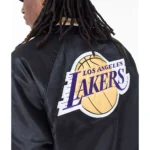 Los Angeles Lakers Applique Black Bomber Satin Jacket