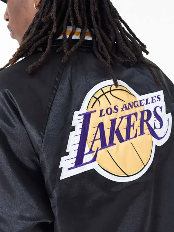 Los Angeles Lakers Applique Black Bomber Satin Jacket