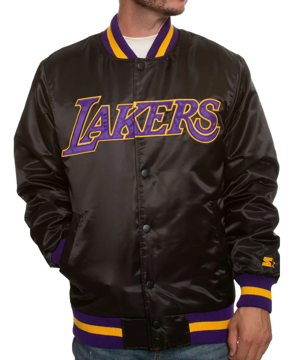 Los Angeles Lakers Black Bomber Satin Jacket Los Angeles Lakers Black Bomber Satin Jacket