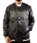 Los Angeles Lakers Black Gold Satin Bomber Jacket