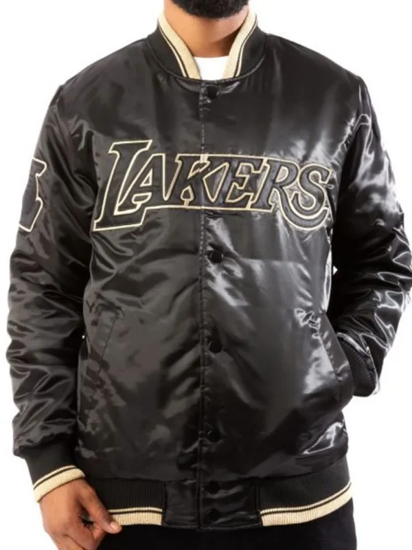 Los Angeles Lakers Black Gold Satin Bomber Jacket