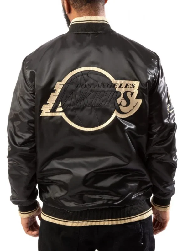 Los Angeles Lakers Black Gold Satin Bomber Jacket