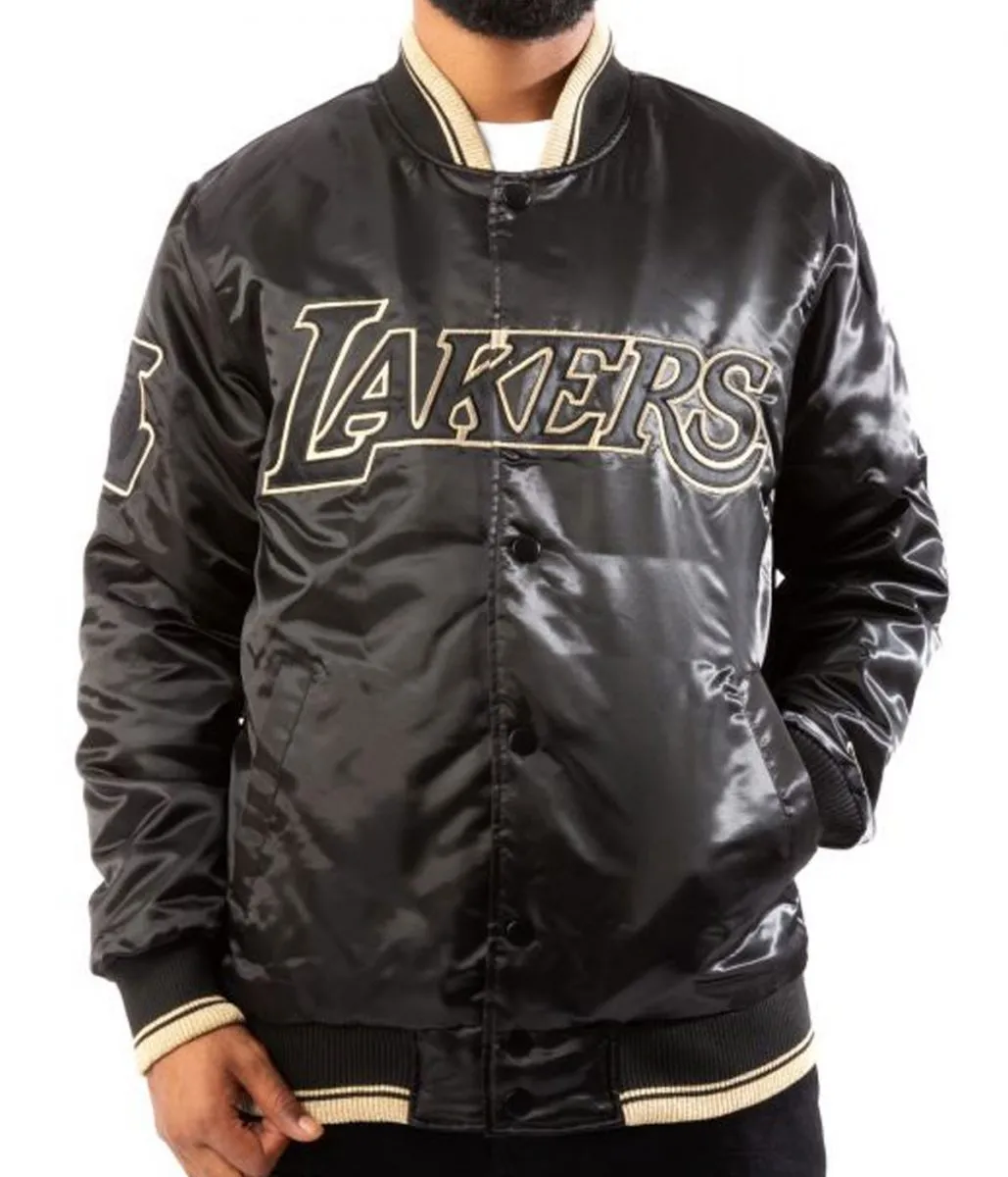 Los Angeles Lakers Black Gold Satin Bomber Jacket Los Angeles Lakers Black Gold Satin Bomber Jacket