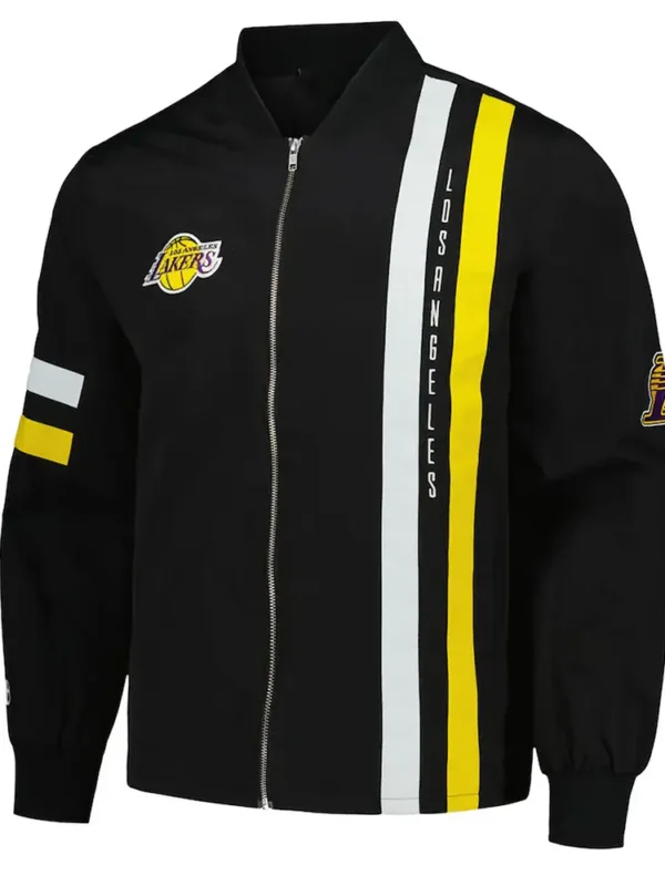 Los Angeles Lakers Black Stitch Applique Bomber Jacket