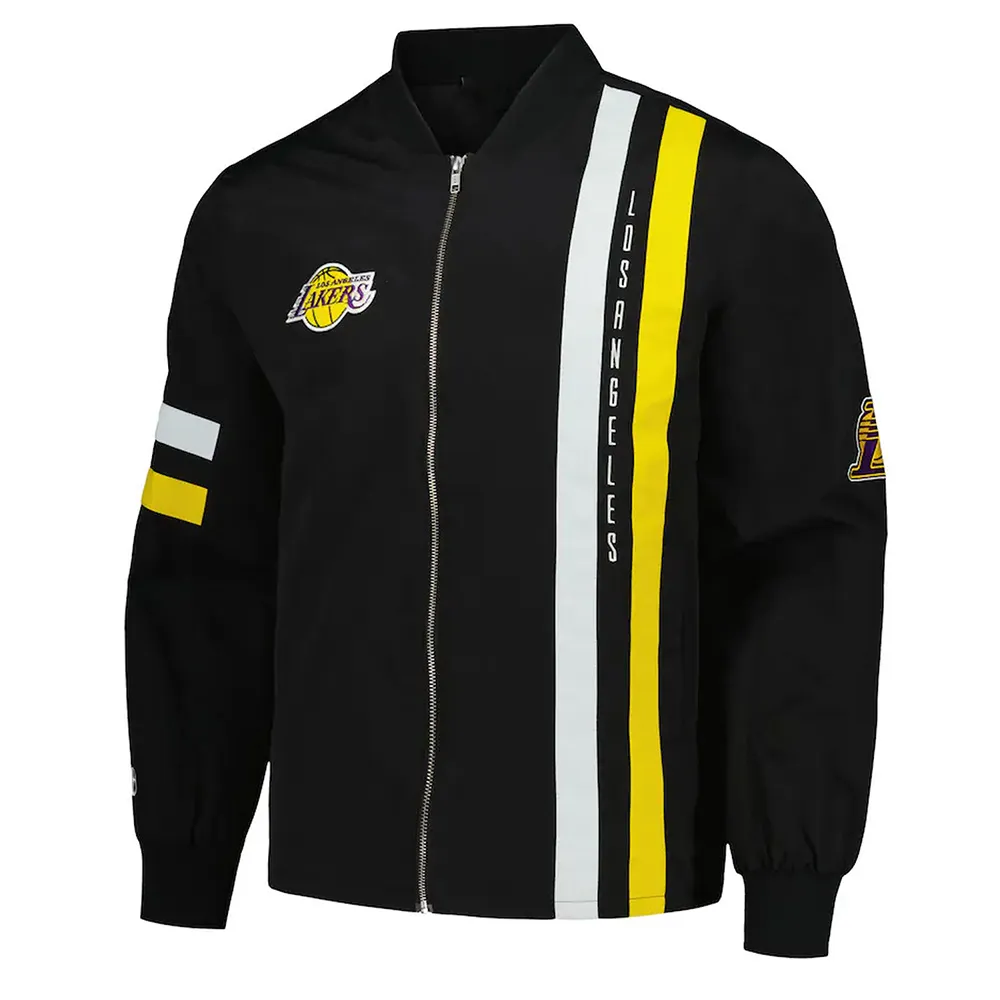 Los Angeles Lakers Black Stitch Applique Bomber Jacket Los Angeles Lakers Black Stitch Applique Bomber Jacket