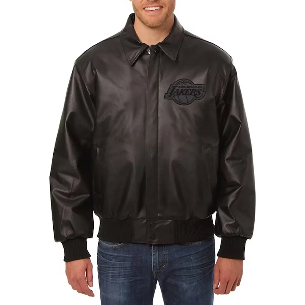 Los Angeles Lakers Black Tonal Leather Jacket Los Angeles Lakers Black Tonal Leather Jacket