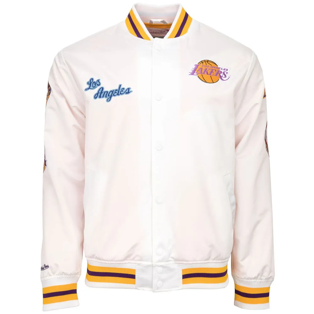 Los Angeles Lakers City Collection White Varsity Satin Jacket Los Angeles Lakers City Collection White Varsity Satin Jacket