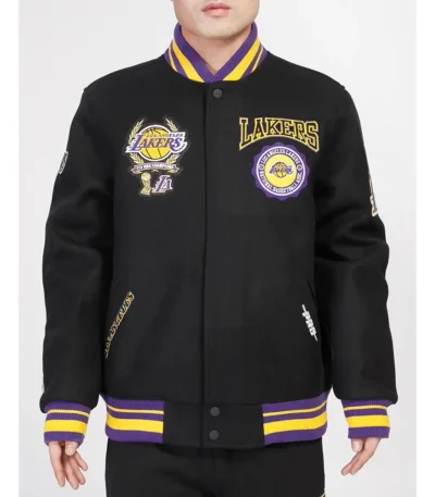 Los Angeles Lakers Crest Emblem Classic Rib Varsity Wool Jacket