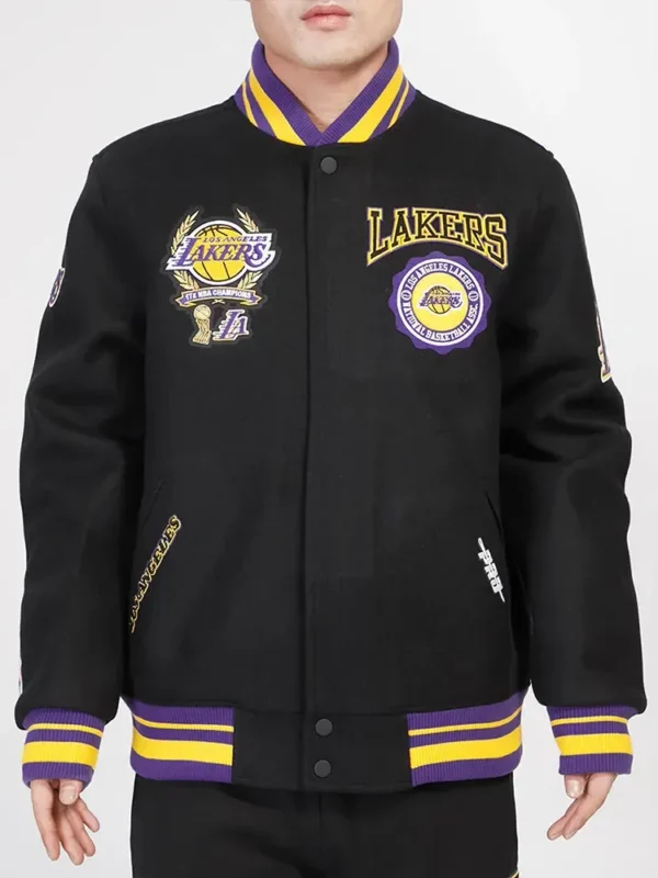Los Angeles Lakers Crest Emblem Classic Rib Varsity Wool Jacket
