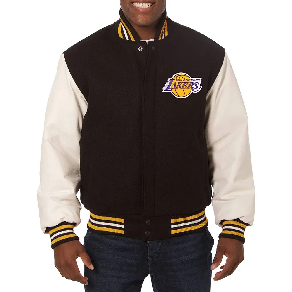 Los Angeles Lakers Domestic Black and White Varsity Jacket Los Angeles Lakers Domestic Black and White Varsity Jacket