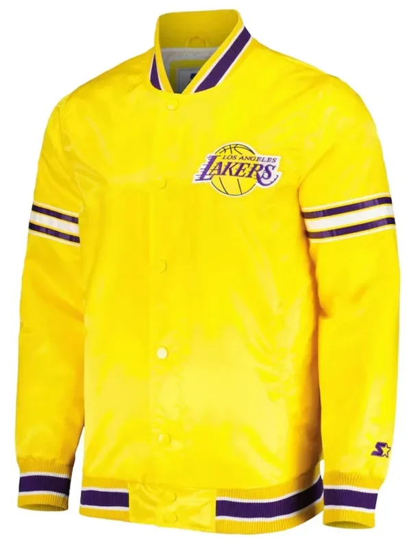 Los Angeles Lakers Forward Power White Yellow Purplr Satin Jacket