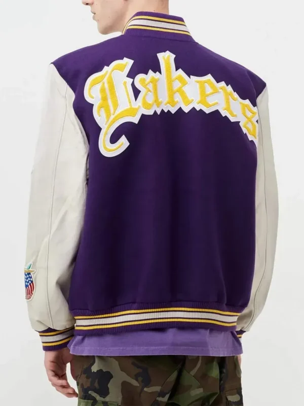 Los Angeles Lakers Letterman Purple Wool and White Leather Jacket