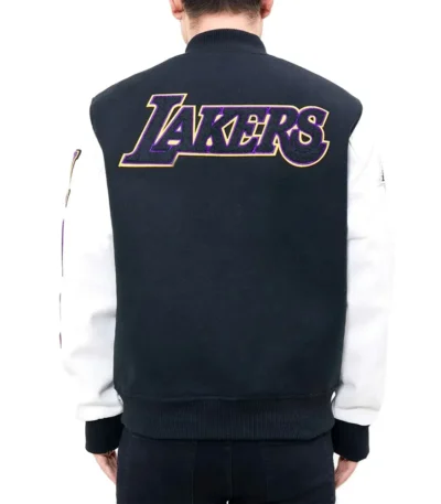 Los Angeles Lakers Logo Blended Wool Leather Varsity Full-Snap Jacket