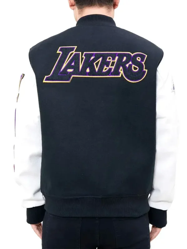 Los Angeles Lakers Logo Blended Wool Leather Varsity Full-Snap Jacket