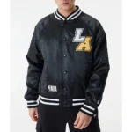 Los Angeles Lakers NBA Bomber Black Satin Jacket