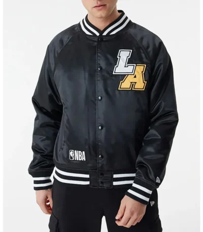 Los Angeles Lakers NBA Bomber Black Satin Jacket