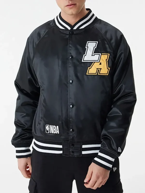 Los Angeles Lakers NBA Bomber Black Satin Jacket