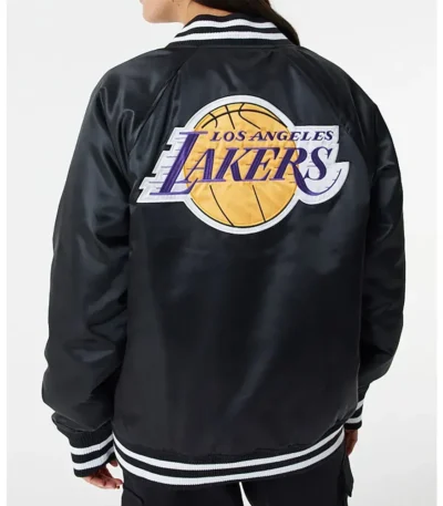 Los Angeles Lakers NBA Bomber Black Satin Jacket